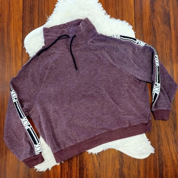 PINK Victoria's Secret Tops - PINK Victoria's Secret Funnel Neck Maroon Pull Over Hoodie Inside Out